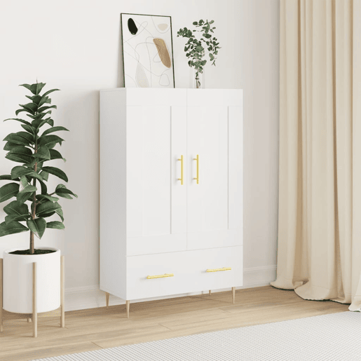 Armário alto - Bufete - Móvel de apoio 69,5x31x115 cm derivados de madeira branco pt1228