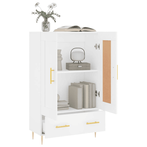 Armário alto - Bufete - Móvel de apoio 69,5x31x115 cm derivados de madeira branco pt1228