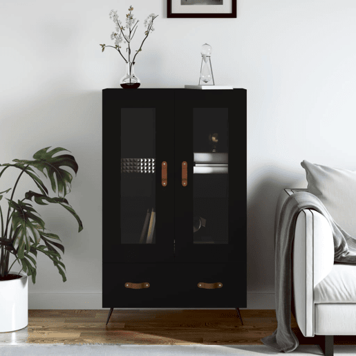 Armário alto - Bufete - Móvel de apoio 69,5x31x115 cm derivados de madeira preto pt1354
