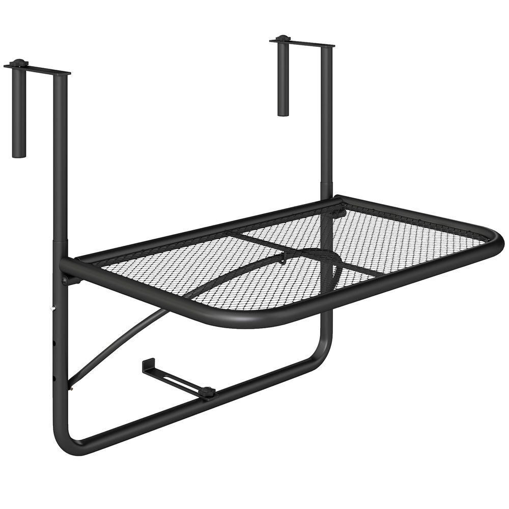 Outsunny mesa colgante de balcón con brazo regulable y altura ajustable en 3 posiciones marco metálico carga máx. 30 kg 60x56x50 cm negro