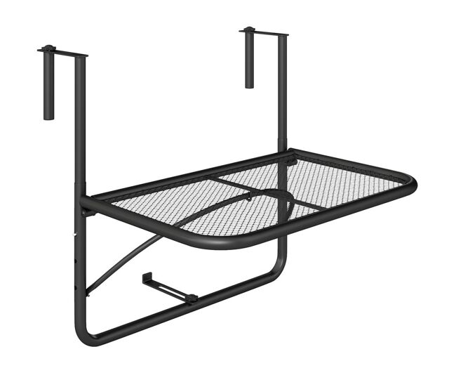 Outsunny mesa colgante de balcón con brazo regulable y altura ajustable en 3 posiciones marco metálico carga máx. 30 kg 60x56x50 cm negro