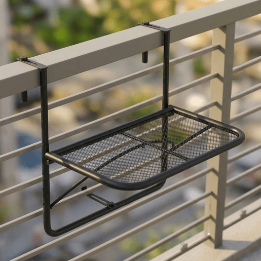 Outsunny Mesa Suspensa para Varanda com Braço Regulável e Altura Ajustável em 3 Posições Estrutura de Metal Carga Máxima 30 kg 60x56,5x45 cm Preto