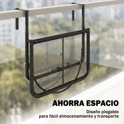 Outsunny Mesa Suspensa para Varanda com Braço Regulável e Altura Ajustável em 3 Posições Estrutura de Metal Carga Máxima 30 kg 60x56,5x45 cm Preto