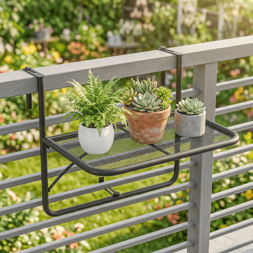 Outsunny Mesa Suspensa para Varanda com Braço Regulável e Altura Ajustável em 3 Posições Estrutura de Metal Carga Máxima 30 kg 60x56,5x45 cm Preto