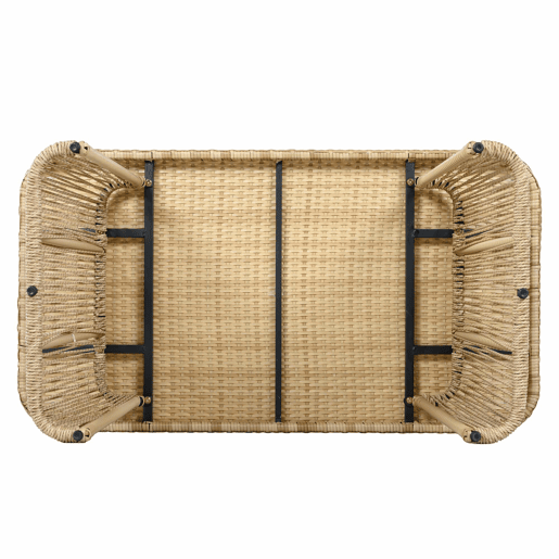 Conjunto de móveis de jardim de 5 peças (sofá de 3 lugares + 2 poltronas + mesa com tampo de vidro) - Rattan PE, estrutura de aço, almofadas de poliéster e vidro temperado - BegePretoBranco