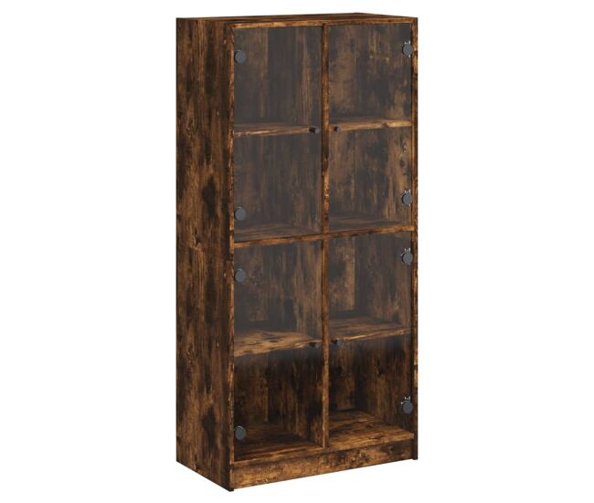 Aparador alto - mueble de almacenamiento con puertas madera roble ahumado 68x37x142 cm es524
