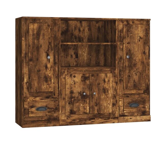 Aparador alto - mueble de almacenamiento 3 piezas madera contrachapada roble ahumado es308