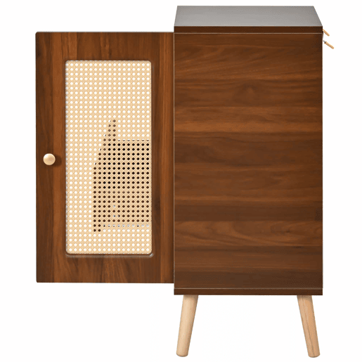 Sapateira com banco 95,5x35x80,5 cm - Rattan, com almofada, gavetas e prateleiras abertas, 1 porta - Nogueira