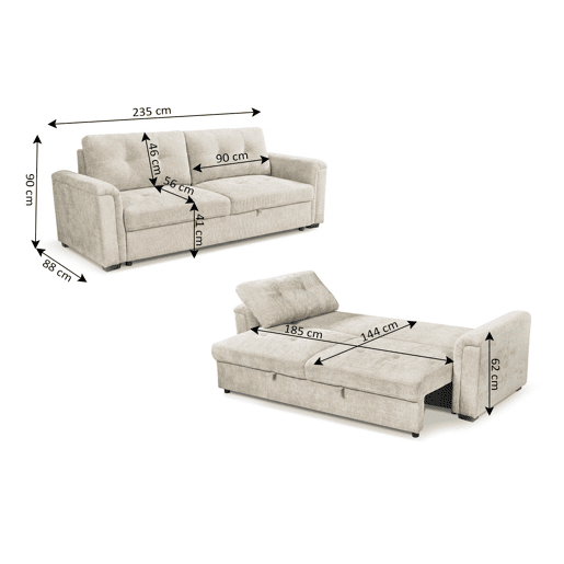Sofá-cama Belux Bege 235cm, Bege Sofá-cama Belux Bege 235cm, Bege