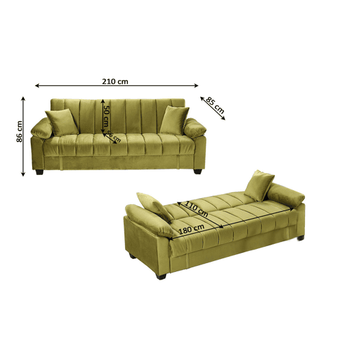 Sofá-Cama Yadhi com baú 210cm Cinza