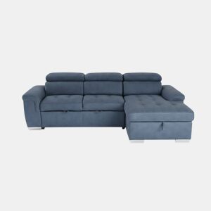 Sofá-cama Clark com chaise longue, 256 cm, azul, chaise à direita.