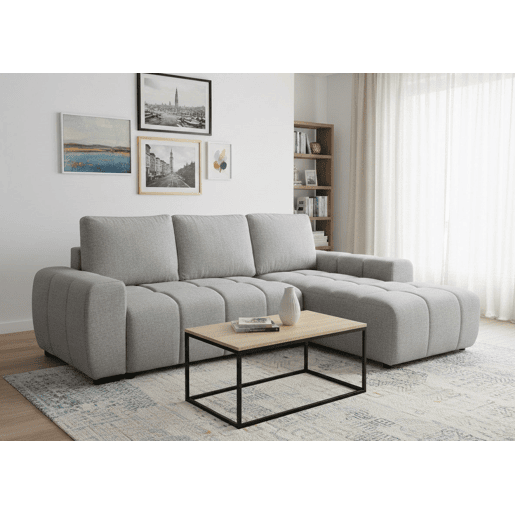 Sofá-cama Nuvola Chaise Longue de 258 cm com arrumação, cinza, chaise à direita.