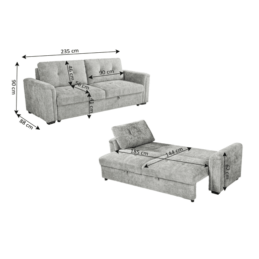 Sofá-cama Belux cinza 235 cm, cinza