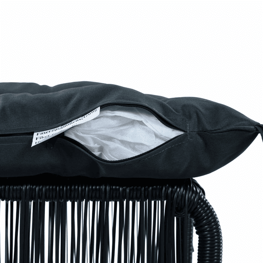 Conjunto de móveis de jardim de 5 peças - estrutura de ferro e rattan PE, com mesa, 2 cadeiras, 2 bancos, almofadas e tampo de vidro, resistente às intempéries - Preto e Cinza
