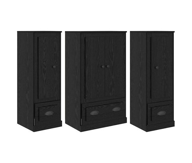 Aparador alto - mueble de almacenamiento con cajón 3 pcs roble negro madera de ingeniería es371