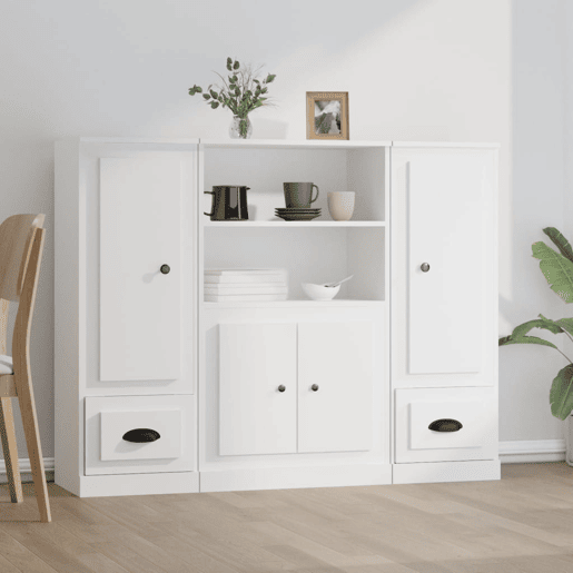 Aparadores - Bufetes - Móveis de apoio altos 3 pcs derivados de madeira branco pt5330