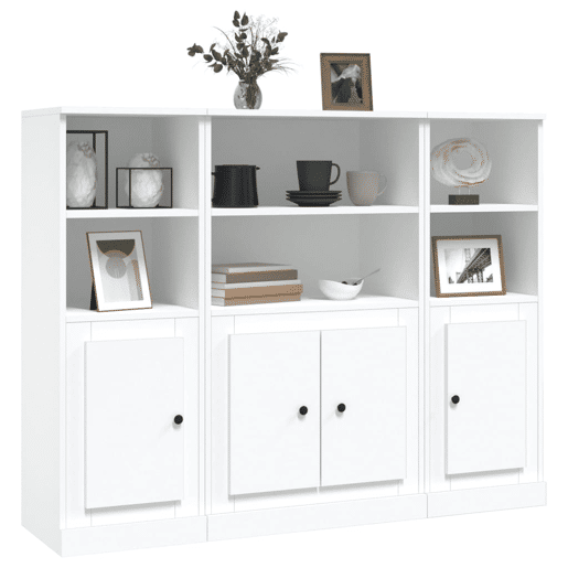 Aparadores - Bufetes - Móveis de apoio altos 3 pcs derivados de madeira branco pt5329
