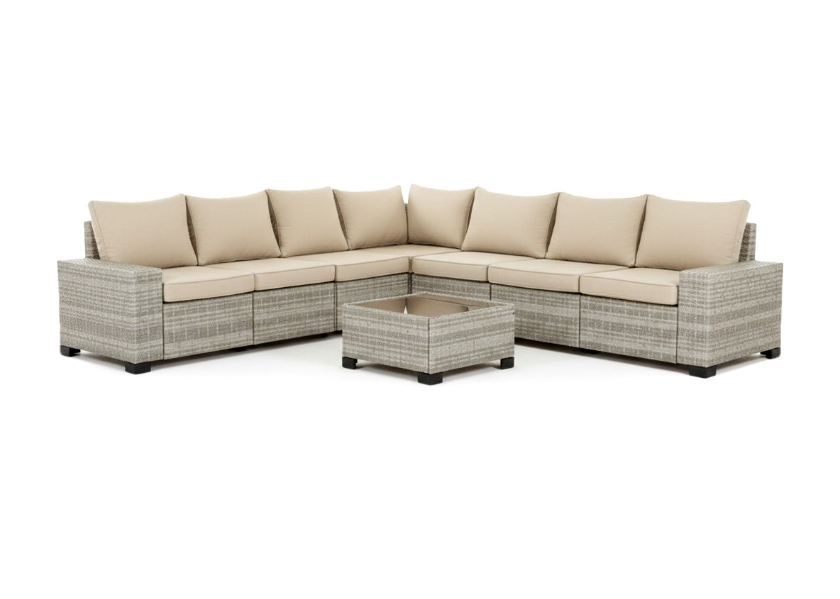 Sofa de exterior lazaro en ratan pe, 7 piezas. muebles de jardin y terraza, 275cm, ratan gris