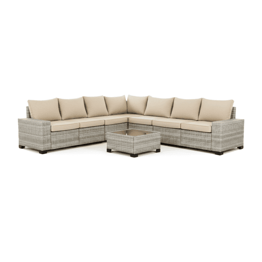 Conjunto de sofás para exterior Lazaro em rattan PE, 7 peças. Mobiliário para jardim e pátio, 275 cm, rattan cinza. Conjunto de sofás para exterior Lazaro em rattan PE, 7 peças. Mobiliário para jardim e pátio, 275 cm, rattan cinza.