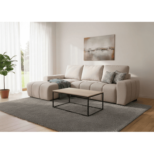 Sofá-cama Nuvola Chaise Longue com Cômoda 258cm, Bege, Chaise à Esquerda