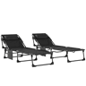 Outsunny Conjunto de 2 Espreguiçadeiras Jardim Espreguiçadeiras Dobráveis com Apoio de Cabeça e Bolso Lateral Encosto Reclinável em 5 Posições e Assento em Malha Transpirável para Praia Piscina Preto