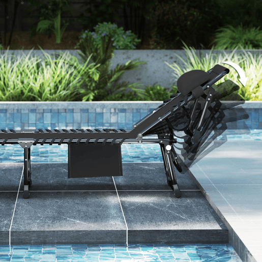 Outsunny Conjunto de 2 Espreguiçadeiras Jardim Espreguiçadeiras Dobráveis com Apoio de Cabeça e Bolso Lateral Encosto Reclinável em 5 Posições e Assento em Malha Transpirável para Praia Piscina Preto