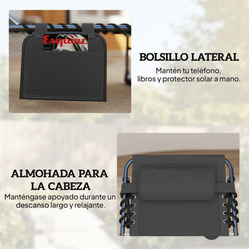 Outsunny Conjunto de 2 Espreguiçadeiras Jardim Espreguiçadeiras Dobráveis com Apoio de Cabeça e Bolso Lateral Encosto Reclinável em 5 Posições e Assento em Malha Transpirável para Praia Piscina Preto