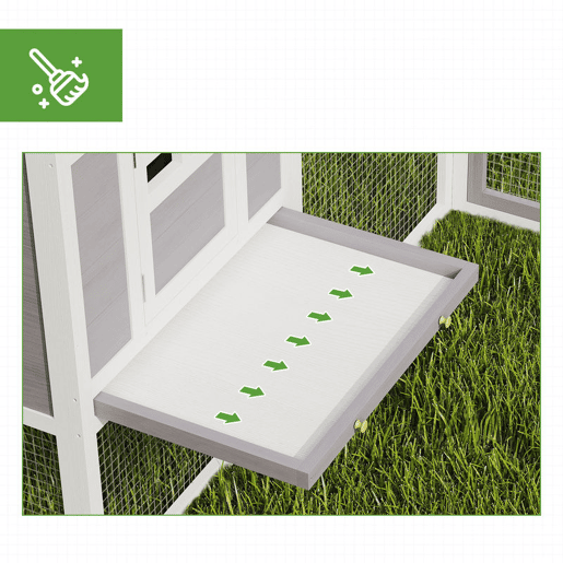 PawHut Galinheiro Grande de Madeira para Exterior Gaiola para Galinhas em L com 2 Ninhos Recinto Bandejas Removíveis Telhado em PET e Rampas Casa Elevada para Coelhos 251x192x103 cm Cinzento
