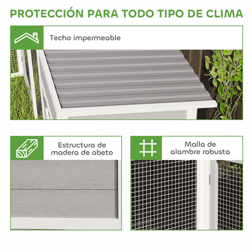 PawHut Galinheiro Grande de Madeira para Exterior Gaiola para Galinhas em L com 2 Ninhos Recinto Bandejas Removíveis Telhado em PET e Rampas Casa Elevada para Coelhos 251x192x103 cm Cinzento