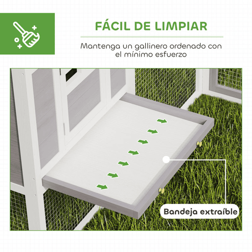 PawHut Galinheiro Grande de Madeira para Exterior Gaiola para Galinhas em L com 2 Ninhos Recinto Bandejas Removíveis Telhado em PET e Rampas Casa Elevada para Coelhos 251x192x103 cm Cinzento