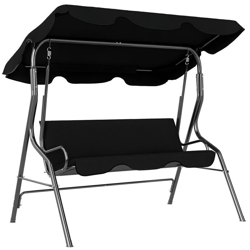 Outsunny columpio de jardín de 2-3 plazas, balancín de exterior con toldo ajustable en ángulo, impermeable y marco de acero, para patio, balcón, 170x110x153 cm, negro