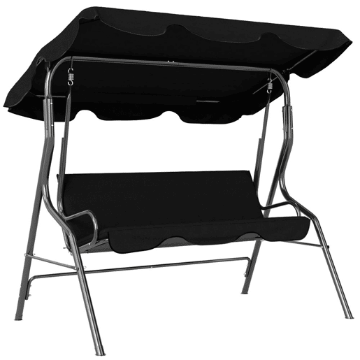 Outsunny Baloiço de Jardim de 2-3 Lugares Baloiço de Exterior com Toldo Ajustável Impermeável e Estrutura de Aço para Pátio Varanda 170x110x153 cm Preto