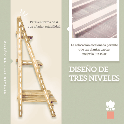 Outsunny Suporte para Plantas de Madeira de 3 Níveis Prateleira Dobrável com Base de Ripas Suporte para Vasos para Interior e Exterior, Terraço e Jardim 100x37x93 cm Carbonizado