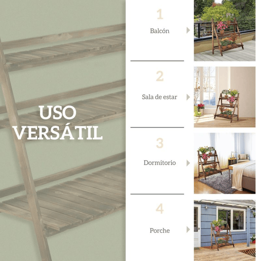 Outsunny Suporte para Plantas de Madeira de 3 Níveis Prateleira Dobrável com Base de Ripas Suporte para Vasos para Interior e Exterior, Terraço e Jardim 100x37x93 cm Carbonizado