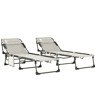 Outsunny Conjunto de 2 Espreguiçadeiras Jardim Espreguiçadeiras Dobráveis com Apoio de Cabeça e Bolso Lateral Encosto Reclinável em 5 Posições e Assento em Malha Transpirável para Praia Piscina Creme