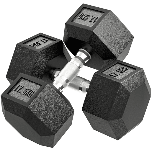 HOMCOM Conjunto de Halteres Hexagonais, 2 x 17,5 kg, em Ferro Fundido, Revestidos em Borracha, Conjunto de Pesos para Treino em Casa, Ginásio e Escritório, Preto e Prateado