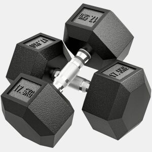 HOMCOM Conjunto de Halteres Hexagonais, 2 x 17,5 kg, em Ferro Fundido, Revestidos em Borracha, Conjunto de Pesos para Treino em Casa, Ginásio e Escritório, Preto e Prateado