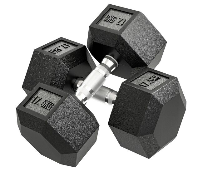 Homcom juego de mancuernas hexagonales, 2 x 17,5 kg, de hierro fundido, recubiertas de goma, juego de pesas con barras de conexión para entrenamiento en casa, gimnasio y oficina, negro y plata