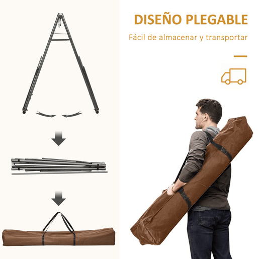 Outsunny Cama Rede com Suporte Dobrável 2 em 1 Estendal com Barra Estrutura de Aço Cama Rede de Campismo Portátil de Algodão Carga 120 kg para Jardim Pátio Terraço 270x100x94 cm Multicolor