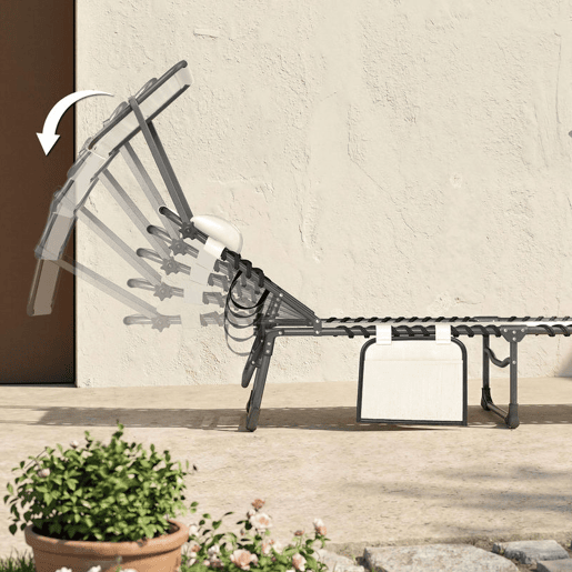 Outsunny Conjunto de 2 Espreguiçadeiras Jardim Exterior Espreguiçadeiras Dobráveis com Apoio de Cabeça Chapéu de Sol e Bolso Lateral Encosto Reclinável 5 Posições e Assento em Malha Respirável para Praia Piscina Creme