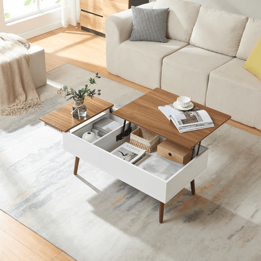Mesa de centro Flesen com espaço de arrumação 92x52x41cm Branco  Nogueira en.casa