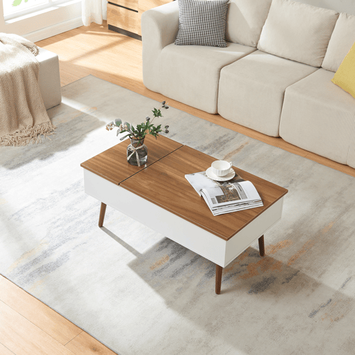 Mesa de centro Flesen com espaço de arrumação 92x52x41cm Branco  Nogueira en.casa