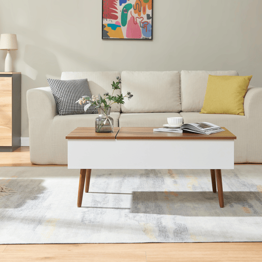 Mesa de centro Flesen com espaço de arrumação 92x52x41cm Branco  Nogueira en.casa