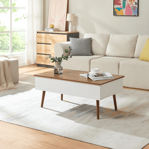 Mesa de centro Flesen com espaço de arrumação 92x52x41cm Branco  Nogueira en.casa