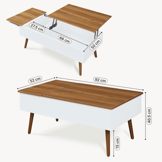 Mesa de centro Flesen com espaço de arrumação 92x52x41cm Branco  Nogueira en.casa