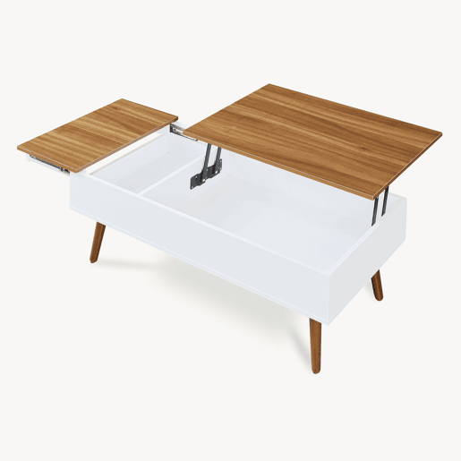 Mesa de centro Flesen com espaço de arrumação 92x52x41cm Branco  Nogueira en.casa