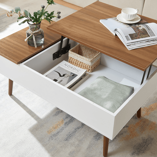 Mesa de centro Flesen com espaço de arrumação 92x52x41cm Branco  Nogueira en.casa