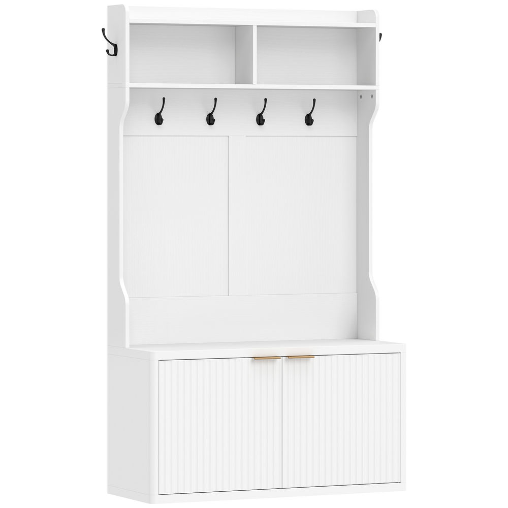 Homcom perchero zapatero, perchero recibidor con 2 puertas, estantes abiertos, 6 ganchos, para pasillo, dormitorio, salón, estilo moderno, 100x38x172 cm, blanco
