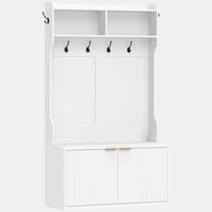 HOMCOM Móvel Cabide de Entrada Sapateira com 2 Portas Prateleiras Abertas 6 Ganchos para Corredor Quarto Sala de Estar Estilo Moderno 100x38x172 cm Branco