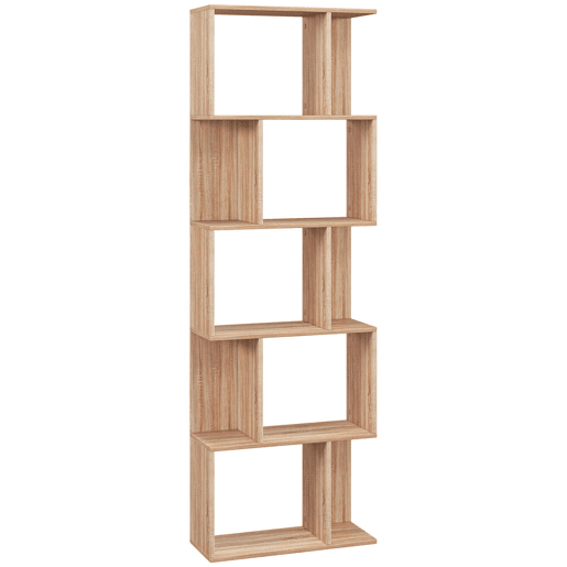 HOMCOM Estante de 5 Níveis, Estante para Livros em Forma de S com 10 Prateleiras, para Sala de Estar, Quarto, Escritório, 60x24x184,5 cm, Natural